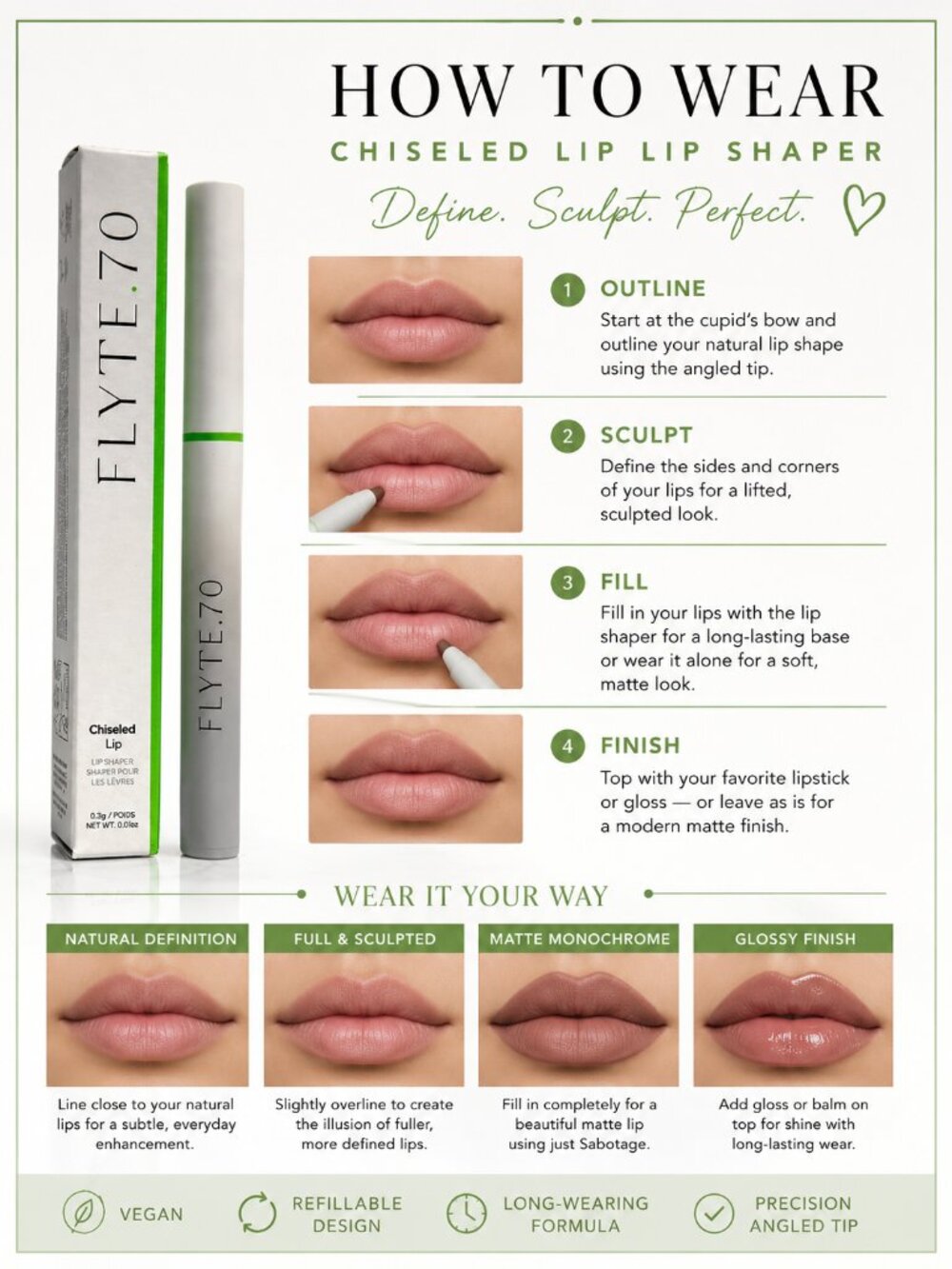 Flyte.70 Chiseled Lip Lip Shaper Sabotage Lip Liner 0.3g BNIB Refillable Vegan - Picture 2 of 2